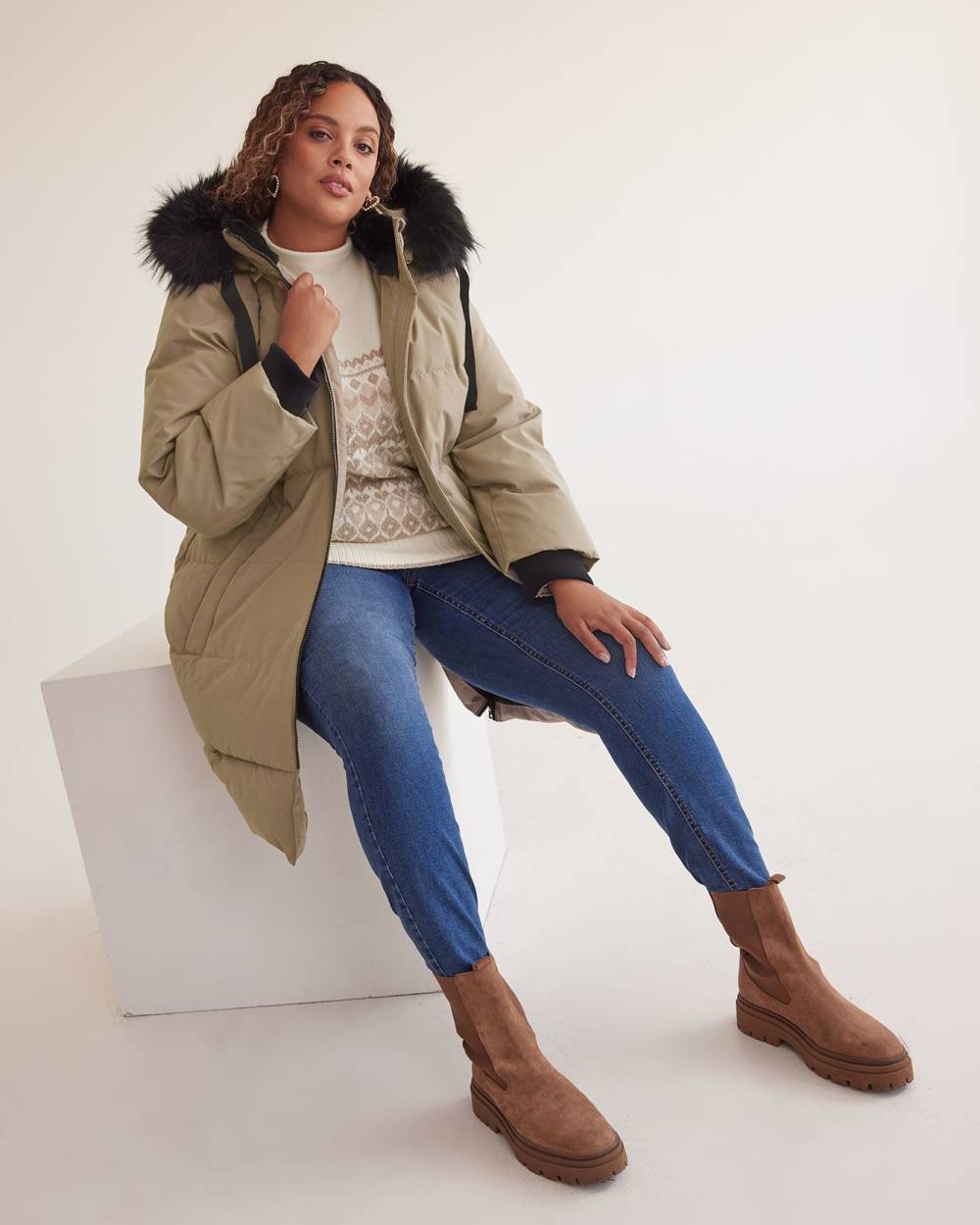 Responsible Knee Length Parka with Removable Faux Fur Hood Penningtons
