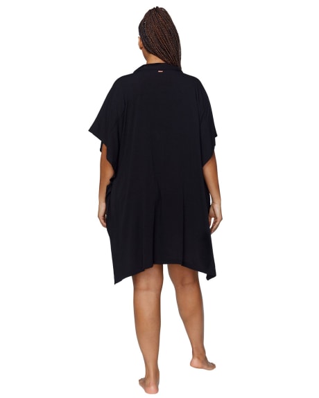 Black Vacay Buttoned-Down Cover-Up Shirt - Raisins Curve