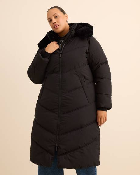 Manteau matelassé long, tissu responsable Manteau matelassé long, tissu responsable