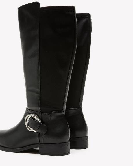 Extra Wide Width, Tall Black Faux Leather Boot with Buckle