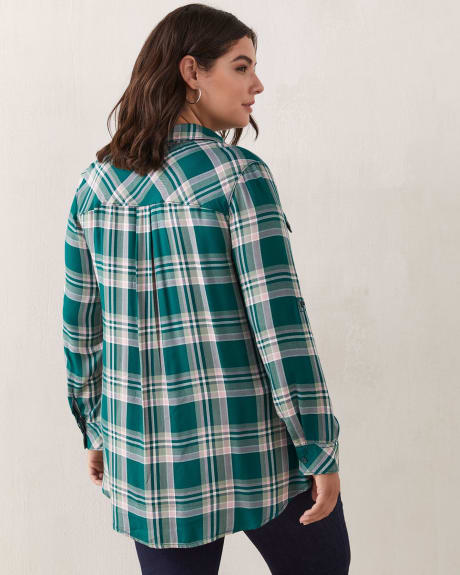Plaid Tunic Shirt With Rolled-Up Sleeves - In Every Story