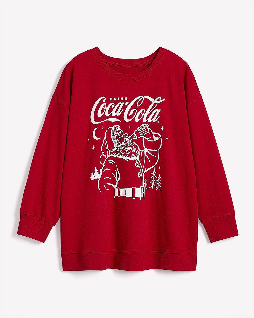 Red Crewneck Sweatshirt with Holiday Coca-Cola Print