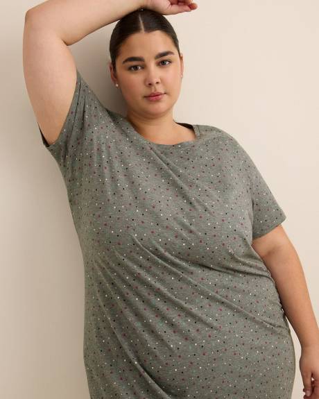 Chemise de nuit grise chinée à pois avec manches courtes - ti Voglio