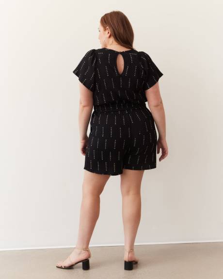 Smocked Waist Knit Romper with Crochet Details