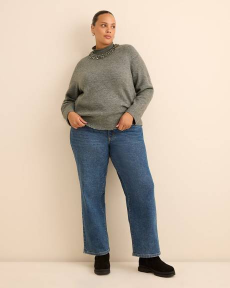 Pull en tricot à col rond avec pierres scintillantes