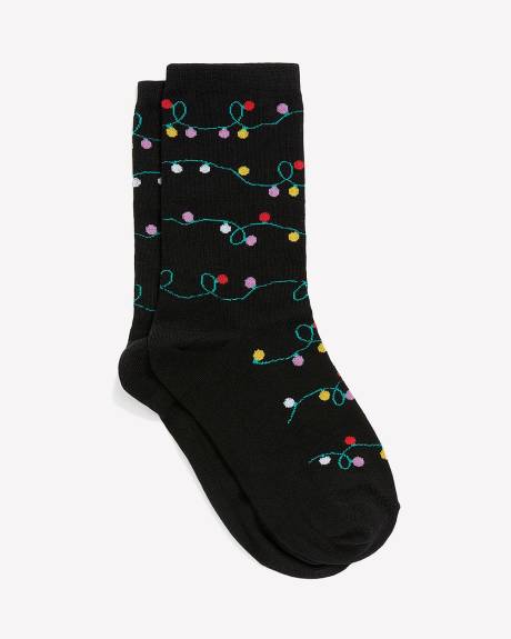 Black Crew Socks with Christmas Lights