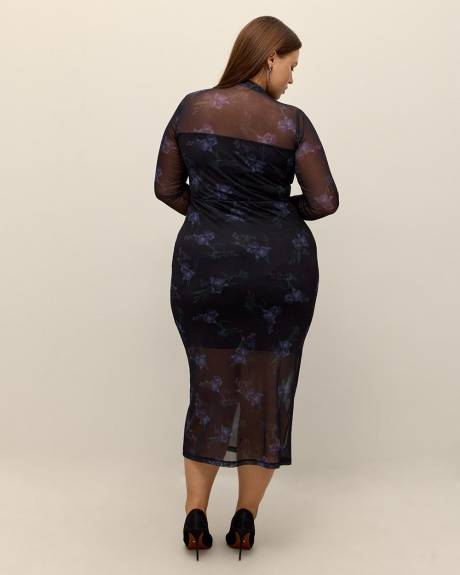 Robe mi-longue noire ajustée avec côté froncé - Addition Elle