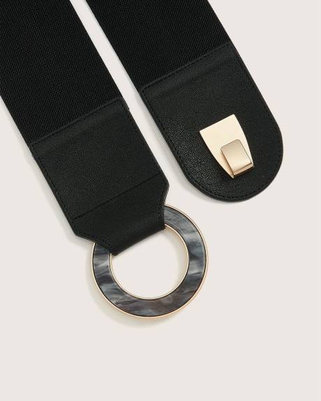 Wide Elastic Belt with Fancy Round Buckle