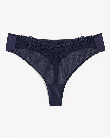 Blue Satin and Lace Thong - Déesse Collection