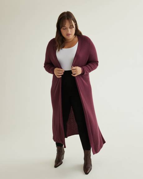 Long Ribbed Open Cardigan