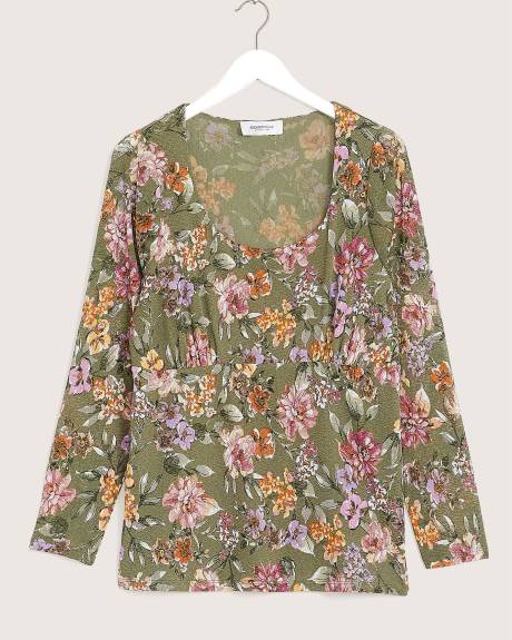 Floral Square-Neck Fitted Knit Top - Addition Elle