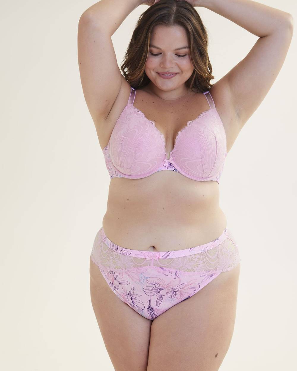 Culotte échancrée en microfibre avec imprimé floral et dentelle - Déesse Collection