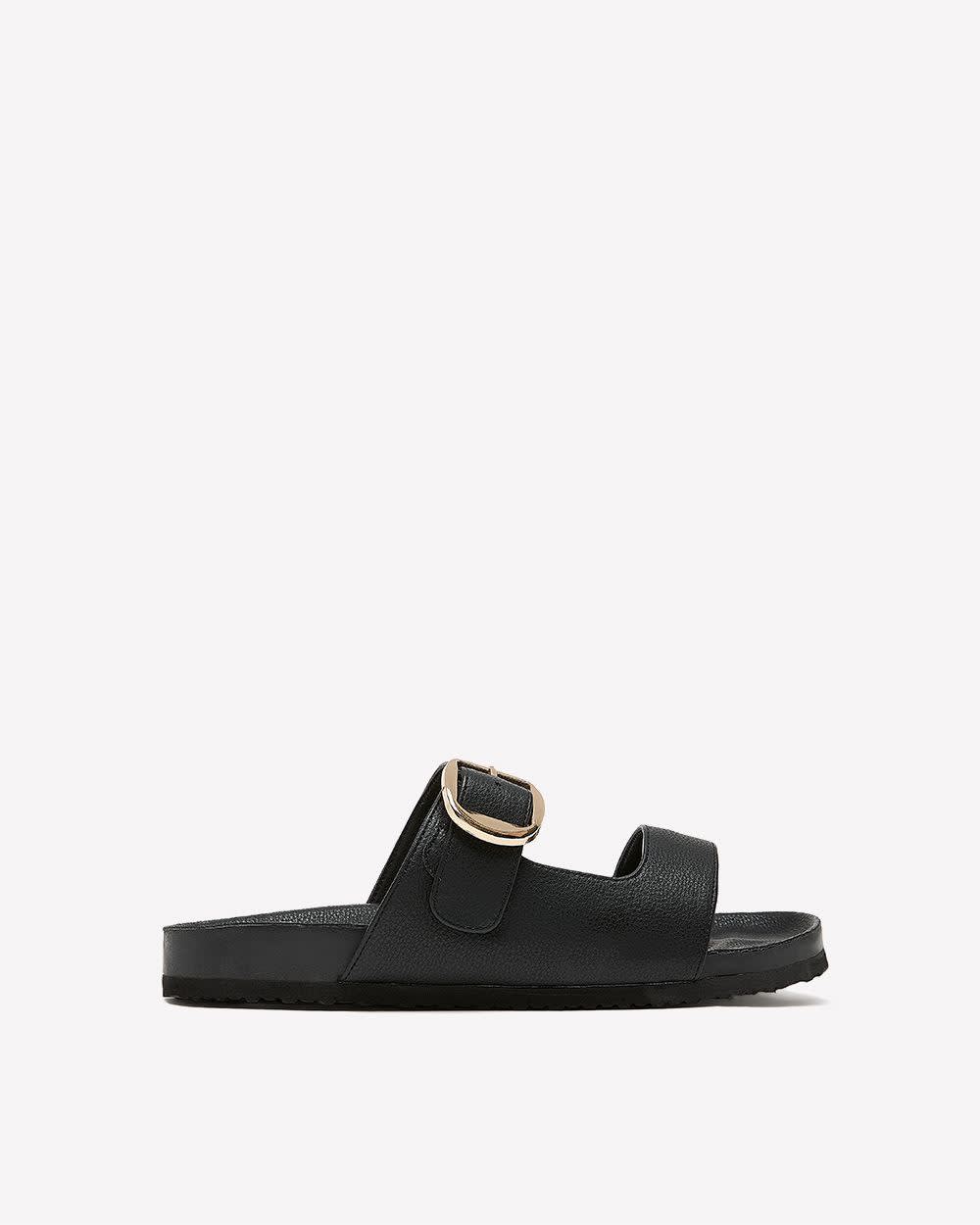 Extra Wide Width, Black Double-Strap Sandal with Wide Buckle
