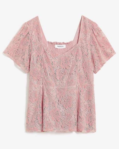 Blouse en dentelle à manches courtes à volants - Addition Elle