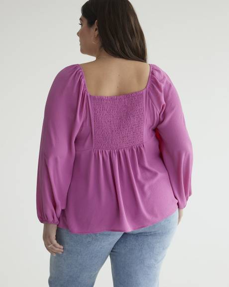 Solid Blouse with Long Balloon Sleeves