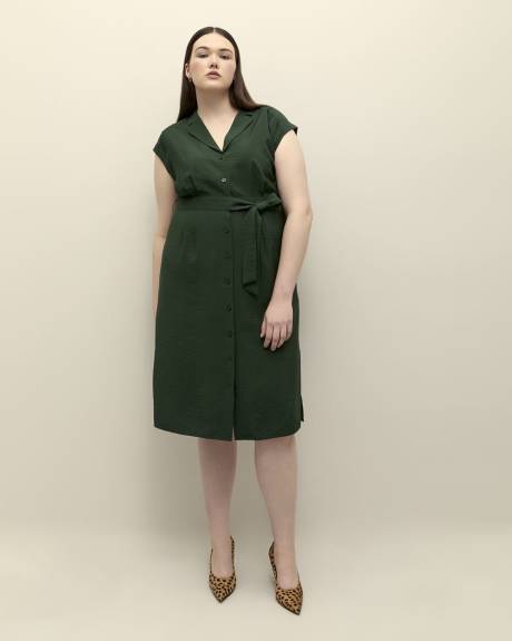 Dark Button-Up Midi Shirt Dress