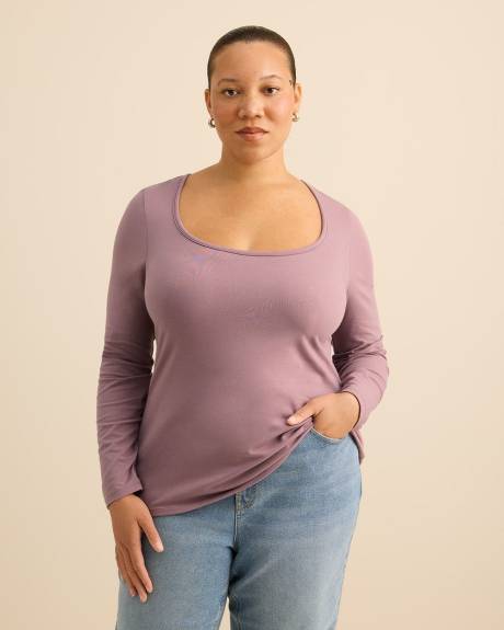 Rounded-Neck Long-Sleeve Top - Addition Elle