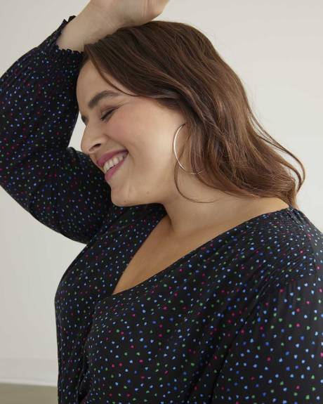 Blouse cache-coeur imprimée à manches longues