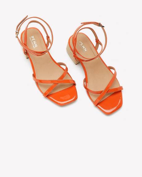Extra Wide Width, Strappy Sandal with Raffia Block Heel