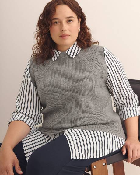 Veste en tricot à mailles torsadées, tissu responsable
