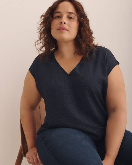 Mixed-Media V-Neck Blouse with Underpinning