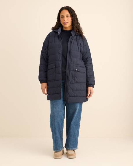 Long Packable Jacket with Removable Hood