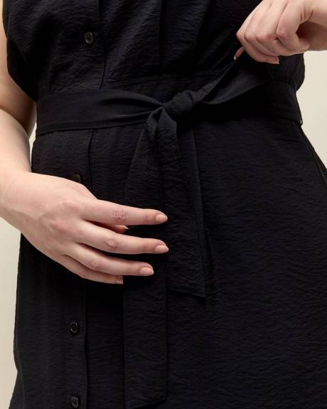 Dark Button-Up Midi Shirt Dress