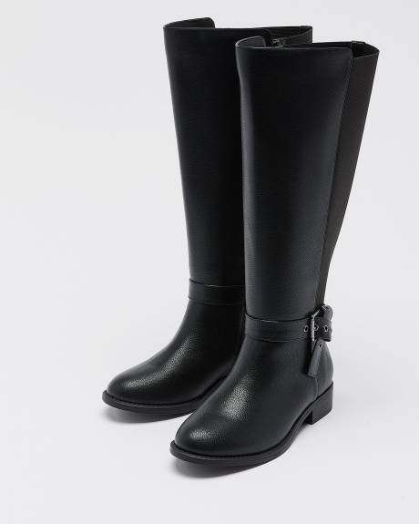 Bottes hautes à talon plat et boucle nouée décorative, pied très large