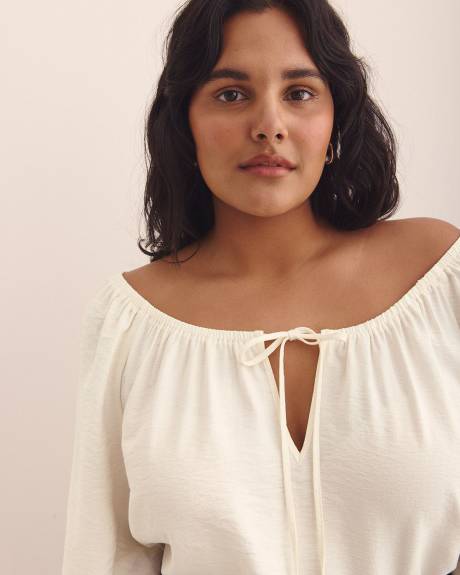 Swing Blouse with Shirring Scooped Neckline - Addition Elle