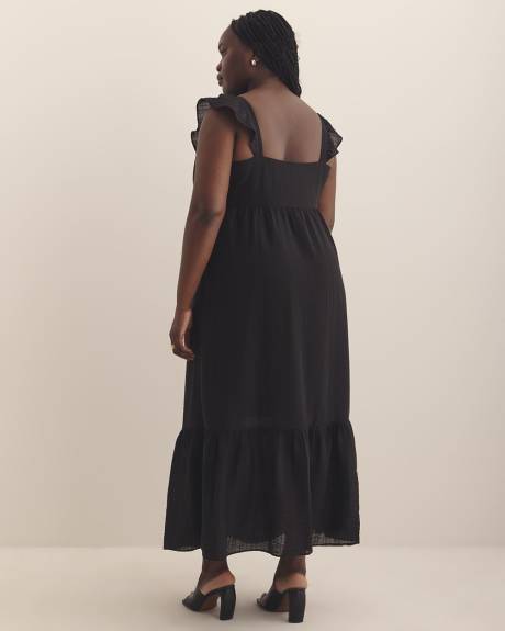 Robe étagée noire sans manches avec volants, tissu responsable