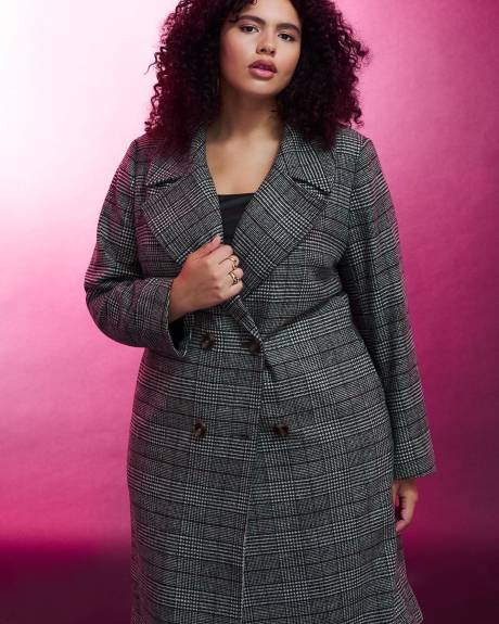Plaid Double-Breasted Wool Blend Coat - Addition Elle