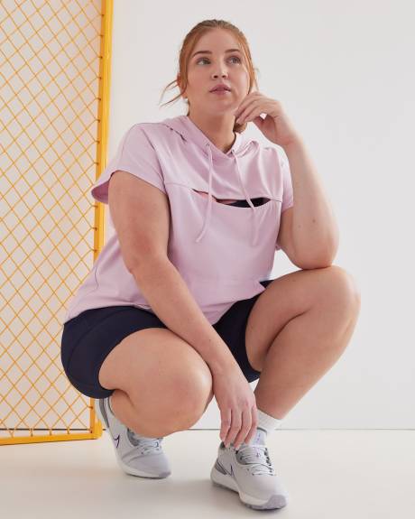 Short-Sleeve Hooded Top with Keyhole - Active Zone