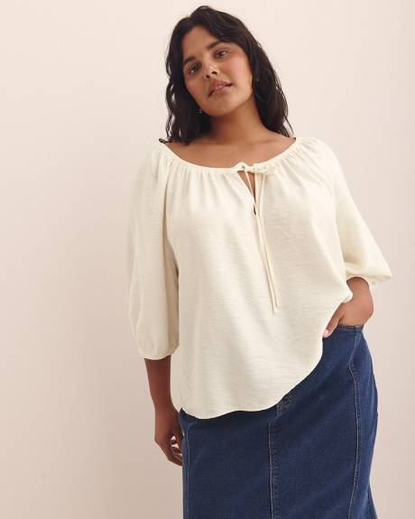 Swing Blouse with Shirring Scooped Neckline - Addition Elle