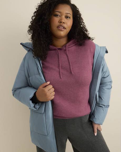 Relaxed-Fit Shaker-Stitch Hooded Sweater