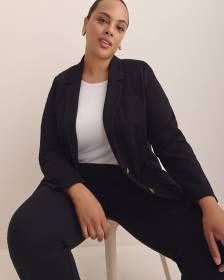 Veston noir en pointe de Rome avec col tailleur, tissu responsable