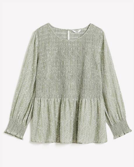 Responsible, Printed Blouse with Smocked Top