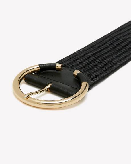Black Braided Stretch Belt with Circle Buckle