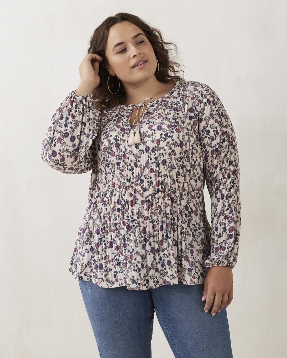 Responsible, Pleat and Release Printed Long-Sleeve Blouse | Penningtons