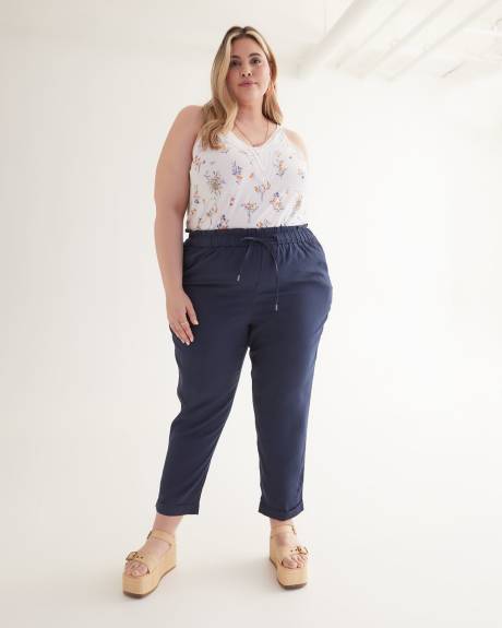 Linen Blend Tapered-Leg Pull-On Pant