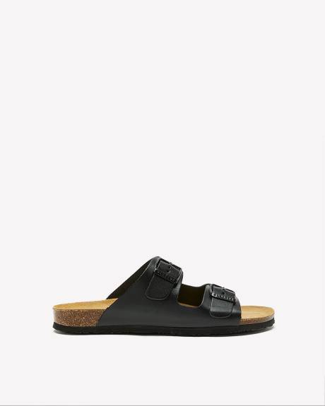 Wide-Width, Black Jess Double Band Leather Sandal - Plakton