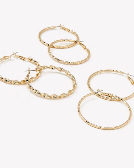 Medium Assorted Golden Hoop Earrings, Set of 3 Penningtons