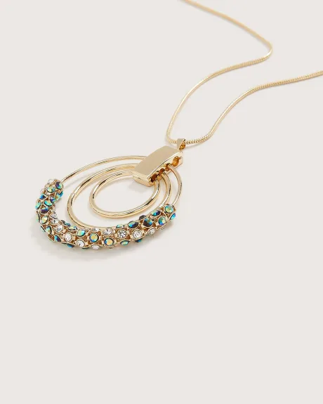 Long collier à mailles serpent avec pendentif à trois anneaux