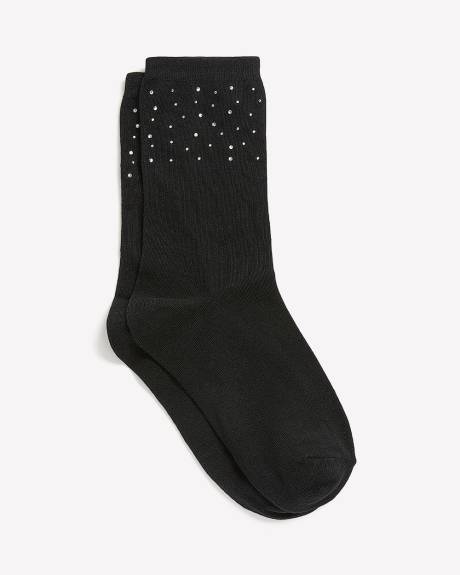 Black Crew Socks with Decorative Rhinestones