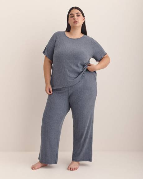 Haut de pyjama côtelé bleu avec ourlet ondulé - ti Voglio