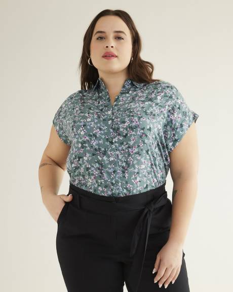 Printed Short-Sleeve Buttoned Down Tunic