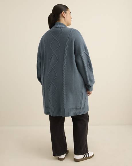 Tunic Sweater Cardigan with Cable Stitch Details