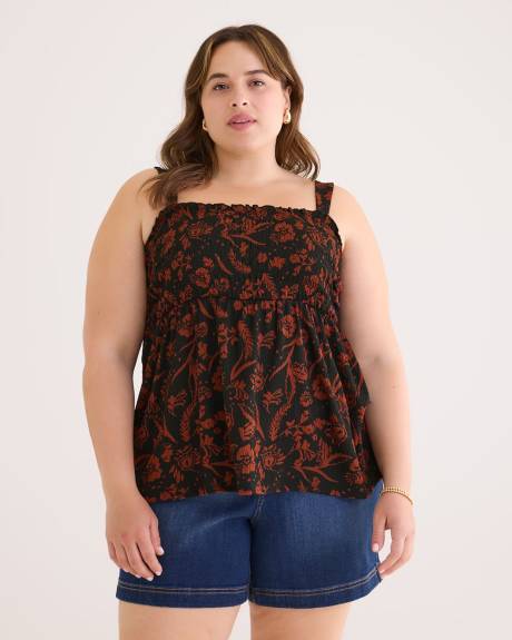 Large-Strap Smocking Knit Top