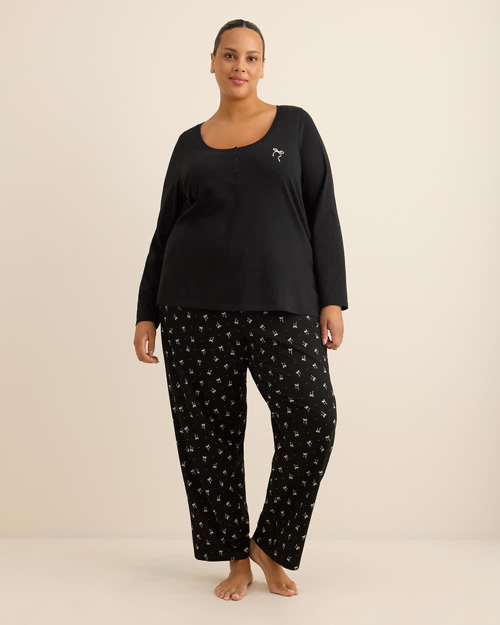 Black Bow-Print Cotton Knit Pyjama Pant - ti Voglio Black Bow-Print Cotton Knit Pyjama Pant - ti Voglio