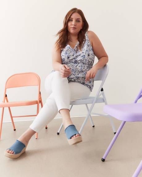 Floral Eyelet Sleeveless Blouse with Elastic Waist