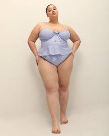 Blue Stripes High-Waisted Swim Brief